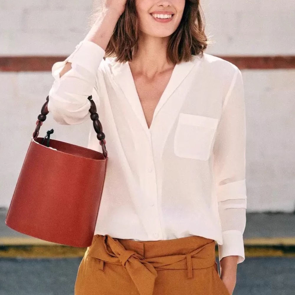 Sezane Cream Button-Up Blouse